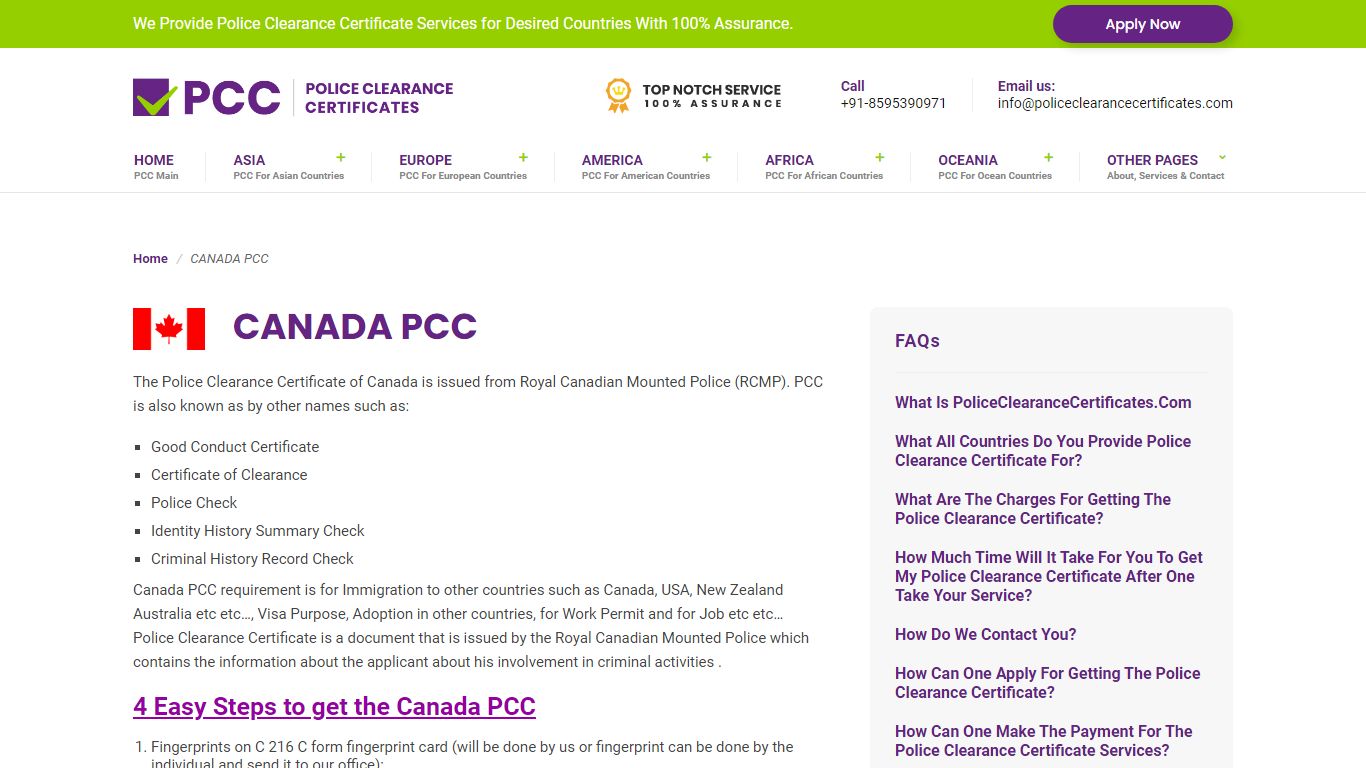 Canada Police Clearance Certificate (PCC)
